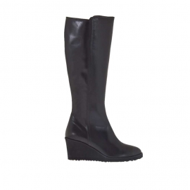 Stivale da donna in pelle nera con cerniera zeppa 6 - Misure disponibili: 42