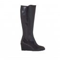 Bottes pour femmes en cuir noir avec fermeture éclair talon compensé 6