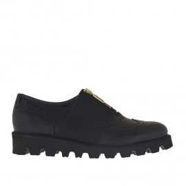 Zapato para mujer con elastico y cremallera en piel negra cuña 3 - Tallas disponibles:  32, 33