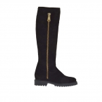 Bota con cremallera dorada esterna y media cremallera interna en gamuza negra tacon 3 - Tallas disponibles:  33