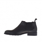 Knöchelhoher Herrenschuh mit Gummibändern und Kappe aus schwarzem Leder und gebürstetem Leder - Verfügbare Größen:  46