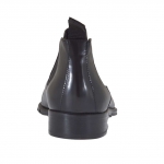 Knöchelhoher Herrenschuh mit Gummibändern und Kappe aus schwarzem Leder und gebürstetem Leder - Verfügbare Größen:  46