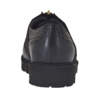 Zapato para mujer con elastico y cremallera en piel negra cuña 3 - Tallas disponibles:  32, 33