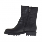 Woman's ankle boot with zippers and buckles in black leather and printed leather heel 3 - Available sizes:  32