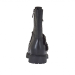 Bottines pour femmes avec fermetures éclair et boucles en cuir et cuir imprimé noir talon 3 - Pointures disponibles:  32