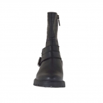 Woman's ankle boot with zippers and buckles in black leather and printed leather heel 3 - Available sizes:  32