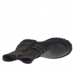 Woman's ankle boot with zippers and buckles in black leather and printed leather heel 3 - Available sizes:  32