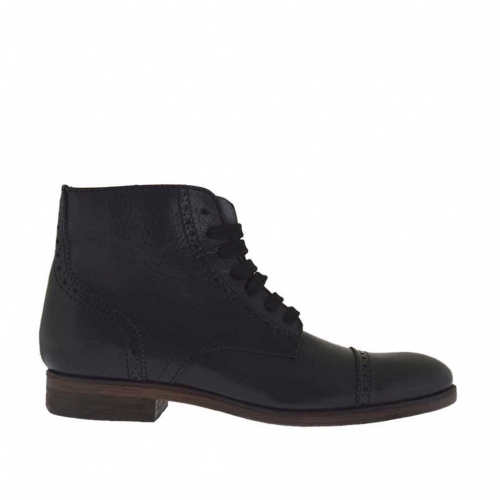 Zapato alto al tobillo con cremallera, puntera y cordones para hombre en piel negra - Tallas disponibles:  38