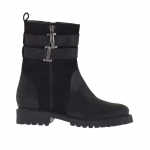 Bottines pour femmes avec fermeture éclair et bandes en cuir et daim imprimé noir talon 3 - Pointures disponibles:  32
