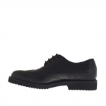 Chaussure derby élégant à lacets avec bout Brogue pour hommes en cuir noir - Pointures disponibles:  51