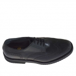 Chaussure derby élégant à lacets avec bout Brogue pour hommes en cuir noir - Pointures disponibles:  51