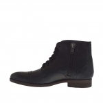 Men's ankle-high laced shoe with zipper and captoe in black leather - Available sizes:  38