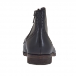 Men's ankle-high laced shoe with zipper and captoe in black leather - Available sizes:  38