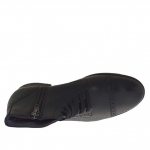 Men's ankle-high laced shoe with zipper and captoe in black leather - Available sizes:  38