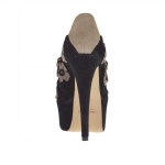 Decolté da donna con fiori, cinturini incrociati e plateau in camoscio nero e taupe tacco 15 - Misure disponibili: 42