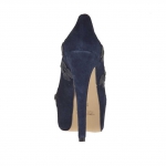 Zapato de salón con plataforma en gamuza azul oscuro con flores tacon 15 - Tallas disponibles:  42