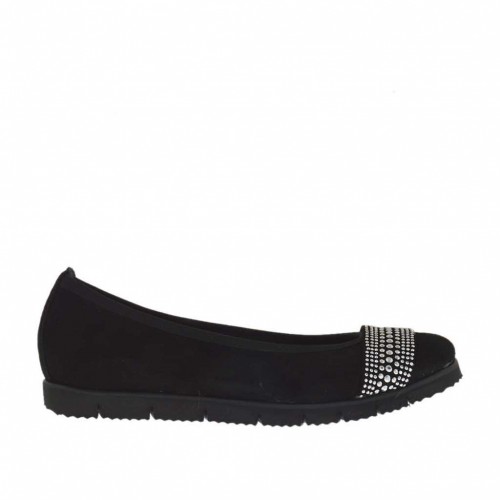Ballerina da donna con strass in camoscio nero zeppa 2 - Misure disponibili: 32