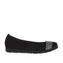 Ballerina da donna con strass in camoscio nero zeppa 2