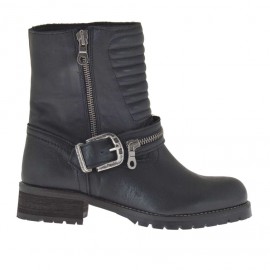 Stivaletto da donna con cerniere e fibbia in pelle e pelle trapuntata nera tacco 3 - Misure disponibili: 32