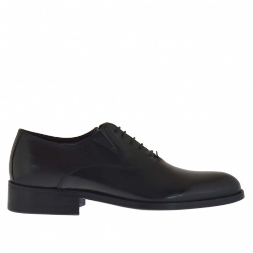 Eleganter Herrenoxfordschuh mit Schnürsenkeln und Gummibändern aus schwarzem Leder - Verfügbare Größen:  36, 50