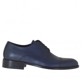 Herrenderbyschuh mit Schnürsenkeln und Kappe aus blauem Leder - Verfügbare Größen:  49