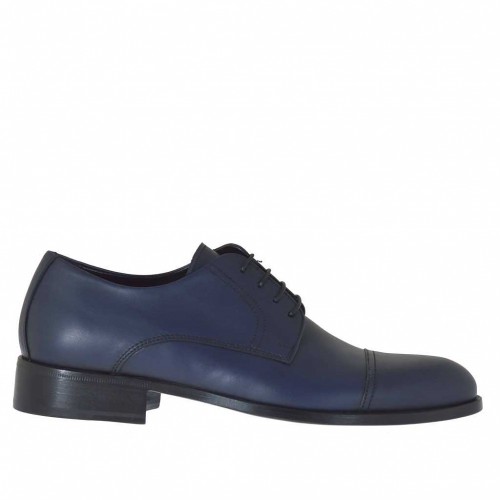 Men's laced derby shoe with captoe in blue leather - Available sizes:  49