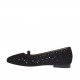 Ballerina da donna con cinturino in camoscio nero forato e pelle laminata argento tacco 1 - Misure disponibili: 32