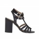 Woman's strappy sandal with strass in black leather and suede heel 8 - Available sizes:  32, 42