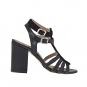Woman's strappy sandal with strass in black leather and suede heel 8