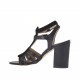 Woman's strappy sandal with strass in black leather and suede heel 8 - Available sizes:  32, 42