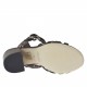 Sandalo da donna con due cinturini, listini e strass in camoscio e pelle nera tacco 8 - Misure disponibili: 32, 42