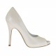 Zapato de salon con punta abierta y plataforma en piel marfil perlado tacon 11 - Tallas disponibles:  34, 42, 43, 44, 45