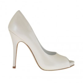 Zapato de salon con punta abierta y plataforma en piel marfil perlado tacon 11 - Tallas disponibles:  34, 42, 43, 44, 45