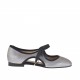 Woman's laced shoe in silver laminated antiqued leather and black fabric heel 1 - Available sizes:  32