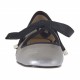 Scarpa stringata da donna in pelle anticata laminata argento e tessuto nero tacco 1 - Misure disponibili: 32