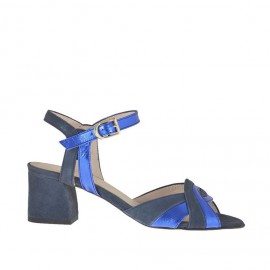 Sandale pour femmes avec courroie en daim bleu et cuir lamé bleu electrique talon 5 - Pointures disponibles:  45, 46