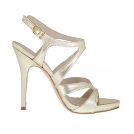 Sandalo da donna con plateau interno in pelle laminata platino tacco 11 - Misure disponibili: 43