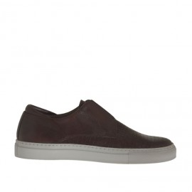 Scarpa sportiva da uomo con elastico in pelle testa di moro con lavorazione ad intreccio - Misure disponibili: 47