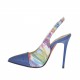 Slingback für Damen aus buntem gedrucktem Leder und elektrischblauem Lackleder Absatz 10 - Verfügbare Größen:  42
