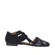 Zapato abierto para mujer con cordon y tachuelas en gamuza negra tacon 1 - Tallas disponibles:  32