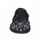 Zapato abierto para mujer con cordon y tachuelas en gamuza negra tacon 1 - Tallas disponibles:  32