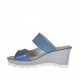 Woman's open mules platform in metalized blue leather and pierced aviation blue leather wedge heel 7 - Available sizes:  42