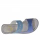 Woman's open mules platform in metalized blue leather and pierced aviation blue leather wedge heel 7 - Available sizes:  42