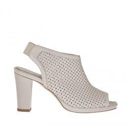 Sandalo da donna accollato con elastico posteriore e plateau in pelle traforata beige tacco 8 - Misure disponibili: 31