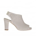 Woman's high-fronted sandal with back elastic and platform in pierced beige leather heel 8