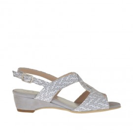 Sandalo da donna con zeppa in camoscio grigio e camoscio con stampa optical bianca zeppa 3 - Misure disponibili: 46