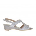 Woman's sandal with wedge in grey suede and suede with white optical printing wedge 3