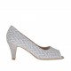 Zapato abierto para mujer en gamuza gris y estampada óptica blanca tacon 6 - Tallas disponibles:  45
