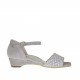 Scarpa aperta da donna con cinturino in camoscio grigio e stampato bianco optical zeppa 3 - Misure disponibili: 46