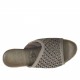 Woman's open mules with elastic band in pierced taupe leather with cork platform and wedge 6 - Available sizes:  42